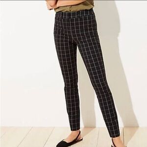 LOFT Black Windowpane Skinny Ankle Pants